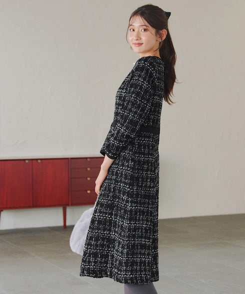 【安田美沙子さん着用】配色ツイードワンピース