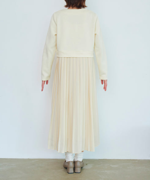 肩ビジュー裏起毛ドッキングワンピース