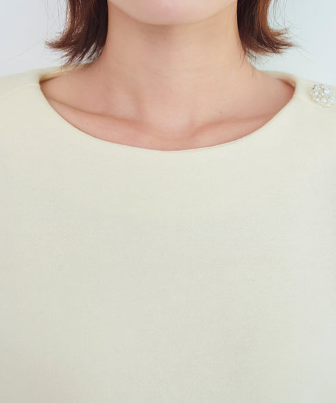 肩ビジュー裏起毛ドッキングワンピース