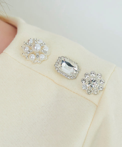 肩ビジュー裏起毛ドッキングワンピース