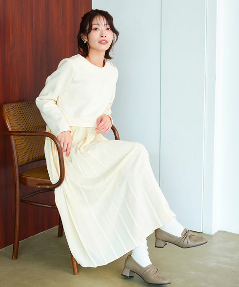 肩ビジュー裏起毛ドッキングワンピース