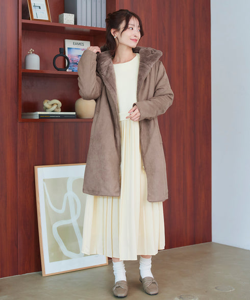 肩ビジュー裏起毛ドッキングワンピース