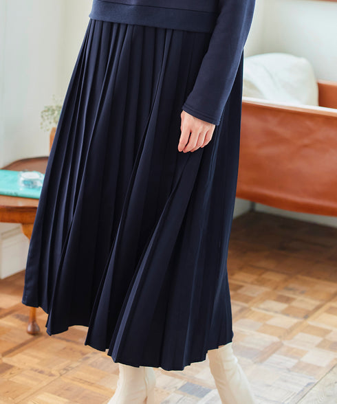 肩ビジュー裏起毛ドッキングワンピース