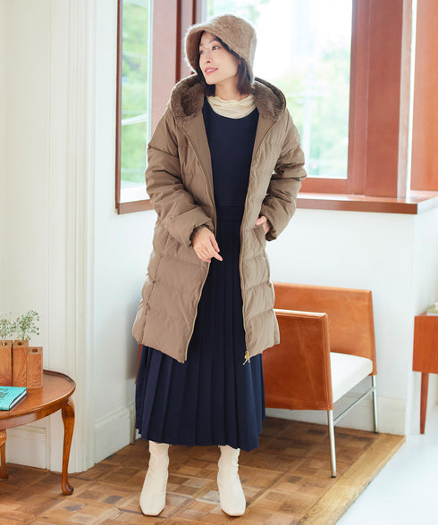 肩ビジュー裏起毛ドッキングワンピース