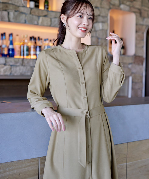 ベルト付きスキッパーシャツワンピース