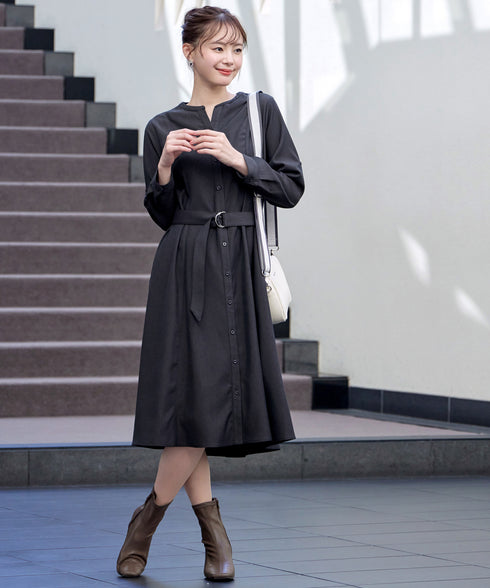 ベルト付きスキッパーシャツワンピース