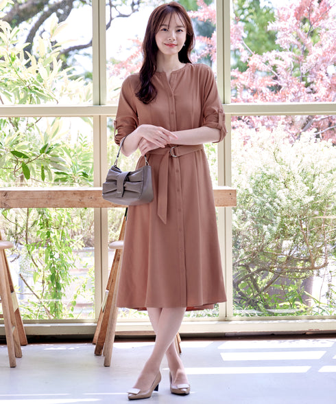 ベルト付きスキッパーシャツワンピース