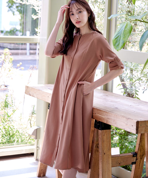 ベルト付きスキッパーシャツワンピース