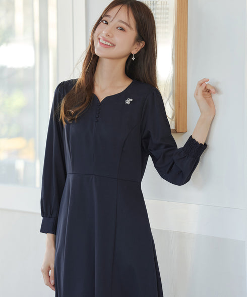 ハートネックくるみ釦ワンピース