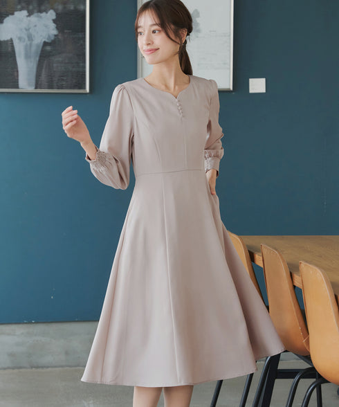 ハートネックくるみ釦ワンピース