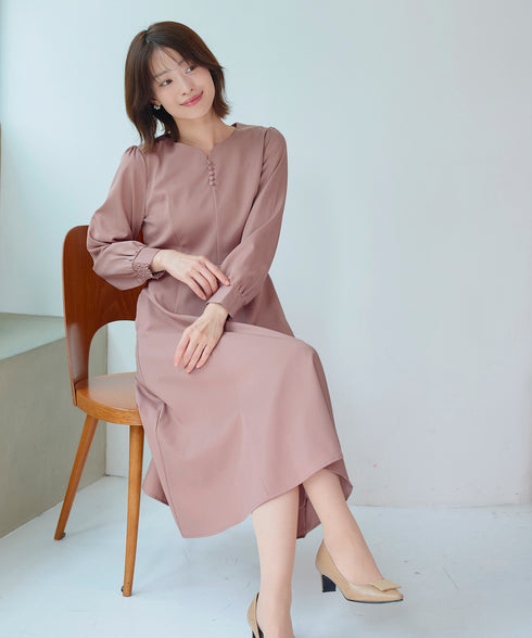 ハートネックくるみ釦ワンピース