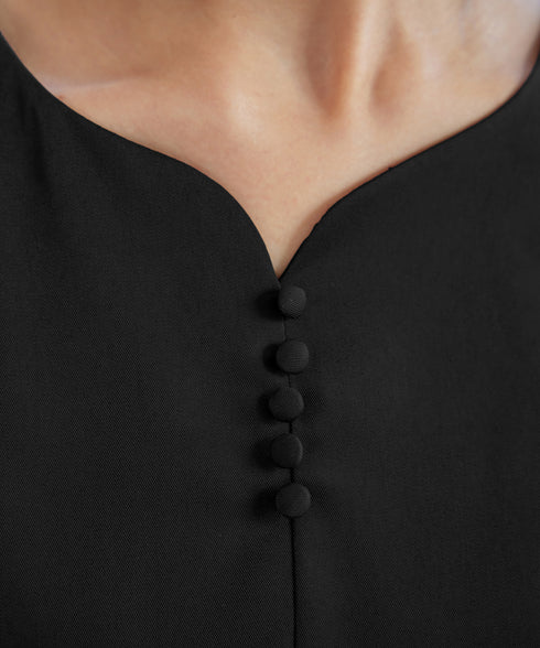 ハートネックくるみ釦ワンピース