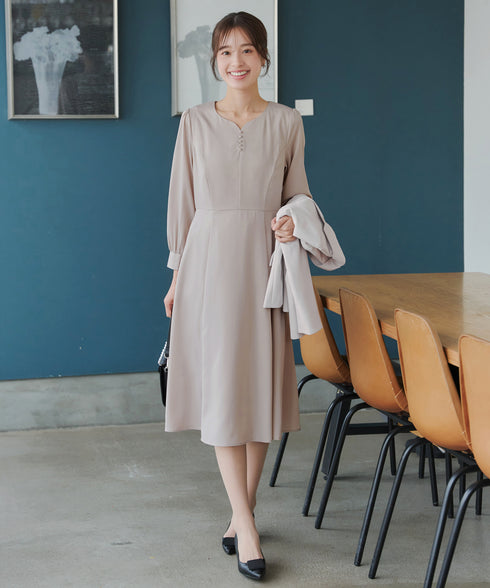 ハートネックくるみ釦ワンピース