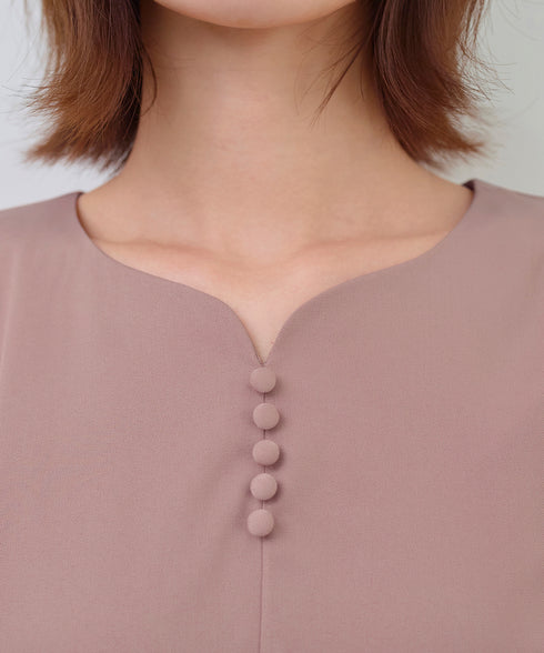 ハートネックくるみ釦ワンピース