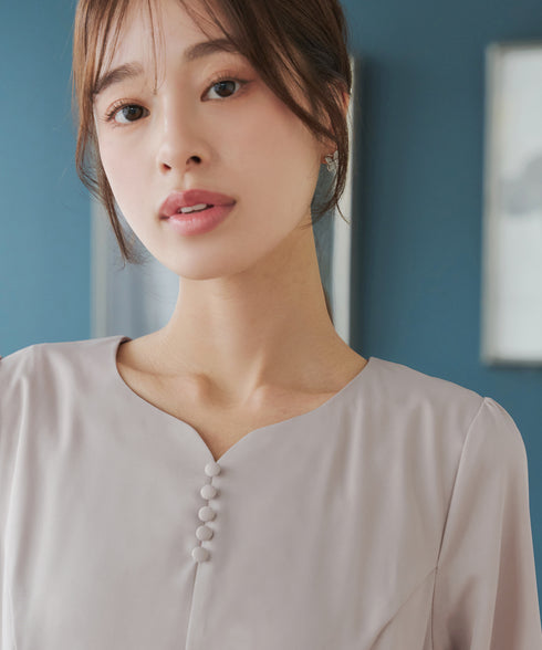 ハートネックくるみ釦ワンピース