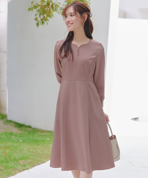 ハートネックくるみ釦ワンピース