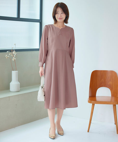 ハートネックくるみ釦ワンピース