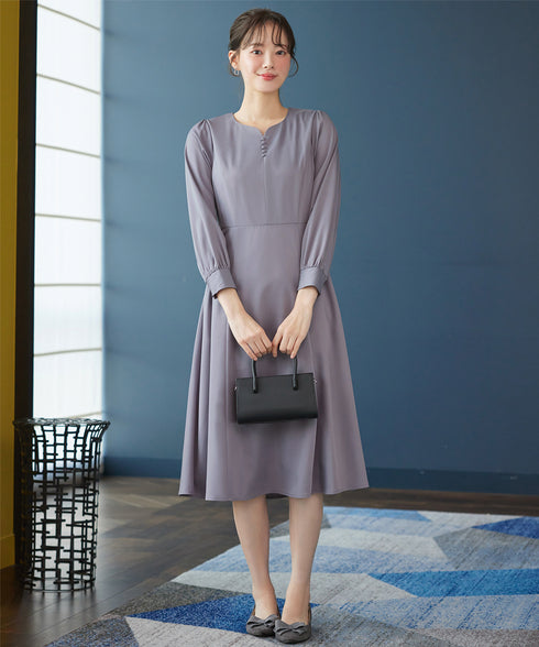 ハートネックくるみ釦ワンピース