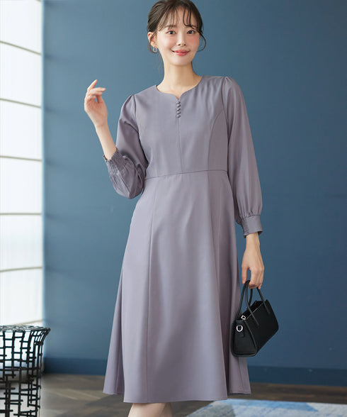 ハートネックくるみ釦ワンピース