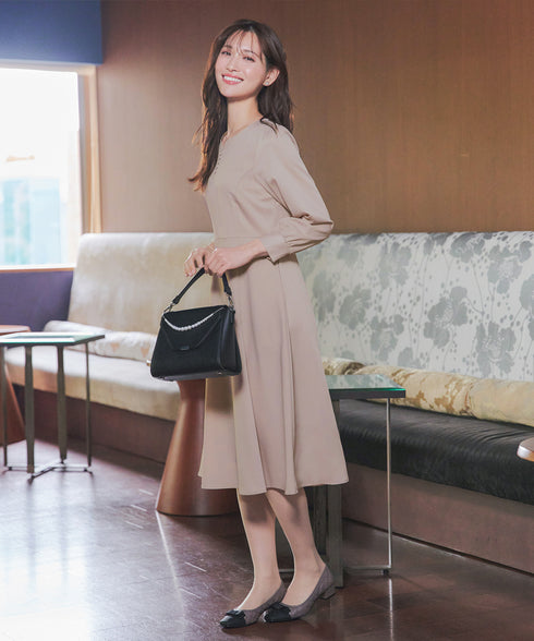 ハートネックくるみ釦ワンピース