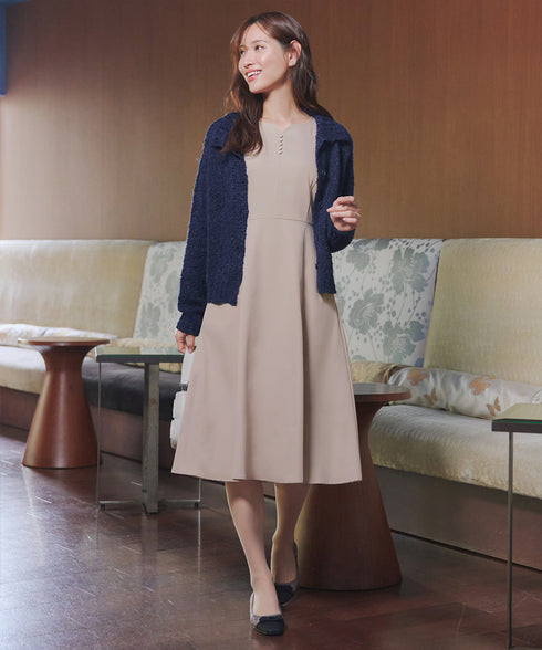 ハートネックくるみ釦ワンピース