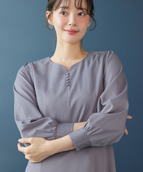 ハートネックくるみ釦ワンピース