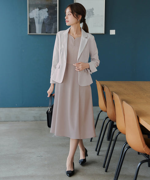 ハートネックくるみ釦ワンピース