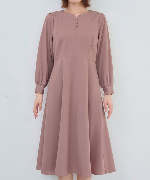 ハートネックくるみ釦ワンピース