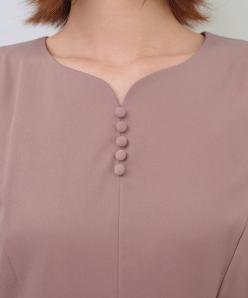 ハートネックくるみ釦ワンピース