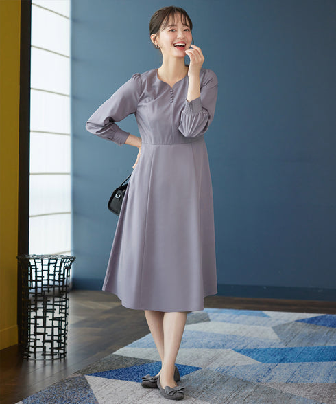 ハートネックくるみ釦ワンピース