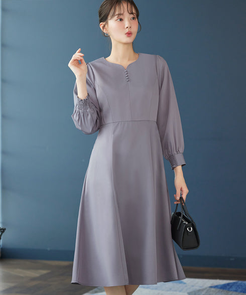 ハートネックくるみ釦ワンピース