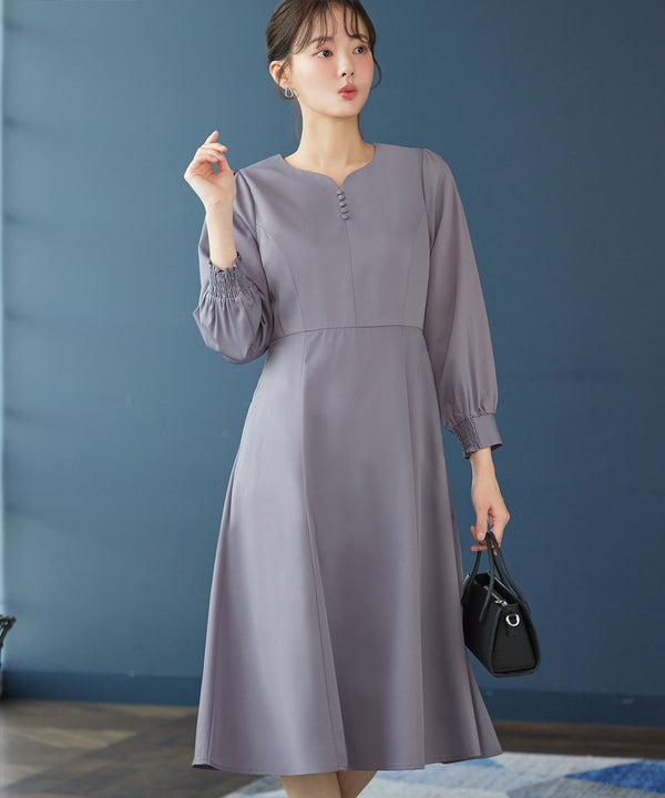 ハートネックくるみ釦ワンピース