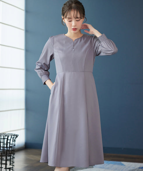 ハートネックくるみ釦ワンピース