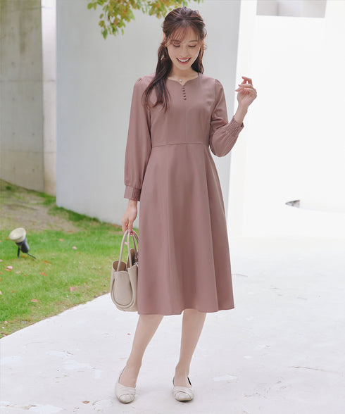 ハートネックくるみ釦ワンピース