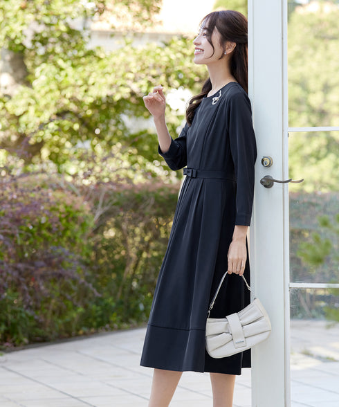 リボンベルトフレアワンピース