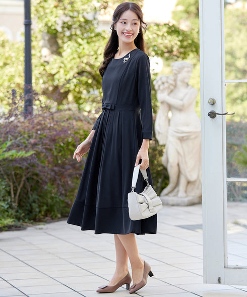 リボンベルトフレアワンピース