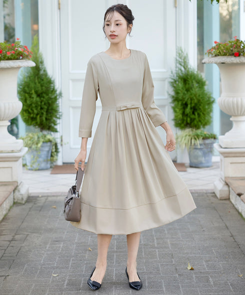 リボンベルトフレアワンピース