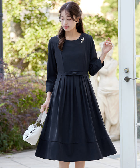 リボンベルトフレアワンピース