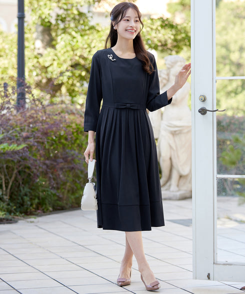 リボンベルトフレアワンピース