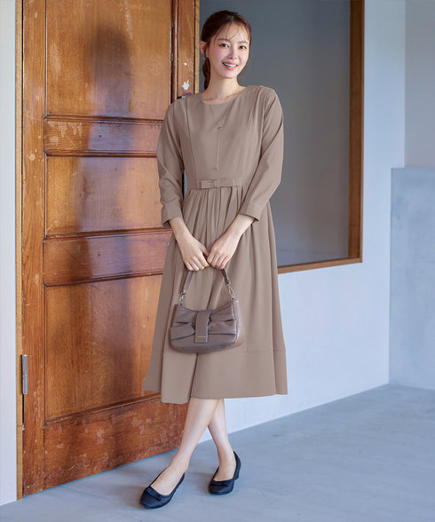 リボンベルトフレアワンピース