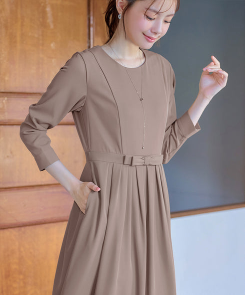 リボンベルトフレアワンピース