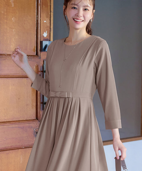 リボンベルトフレアワンピース