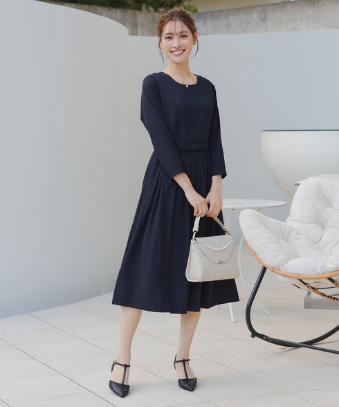 リボンベルトフレアワンピース