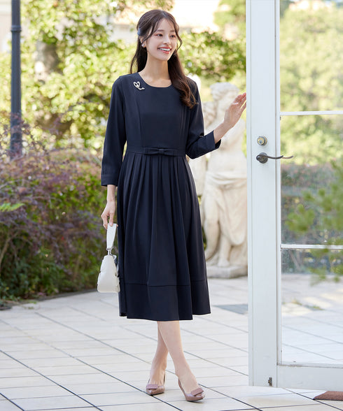リボンベルトフレアワンピース