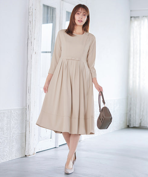 リボンベルトフレアワンピース