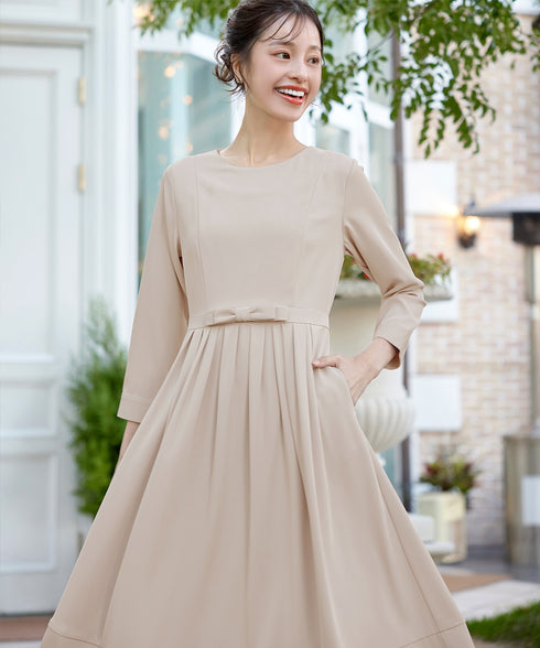 リボンベルトフレアワンピース