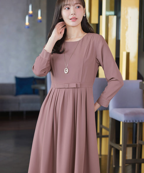 リボンベルトフレアワンピース