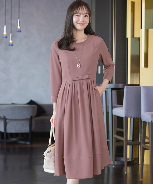 リボンベルトフレアワンピース