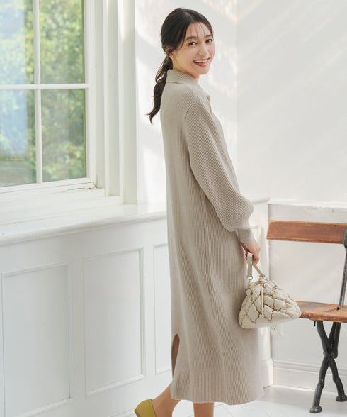 【クリアランスセール】ハーフジップリブニットワンピース