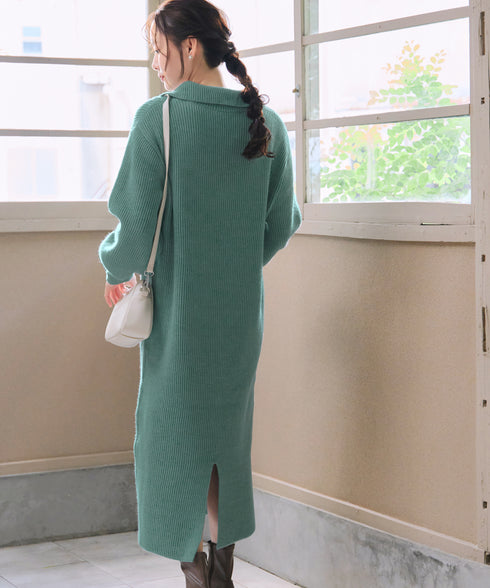 【クリアランスセール】ハーフジップリブニットワンピース